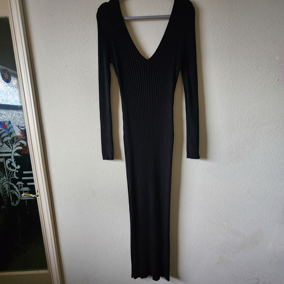Black Ribbed Long Sleeve Sweater Dress - Picture 4 of 6